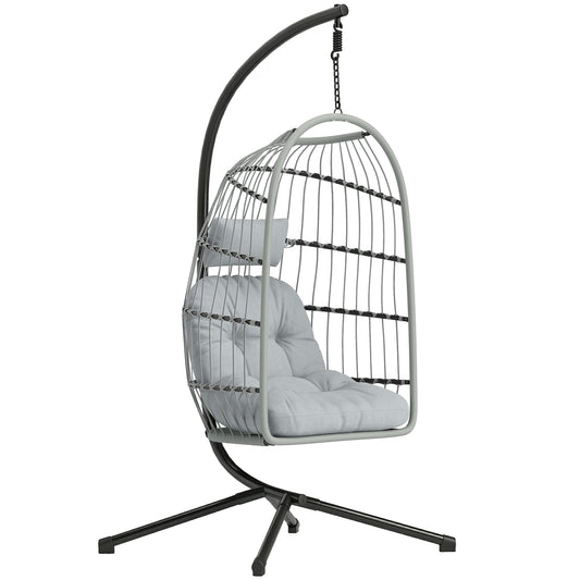 Hanging Egg Chair with Stand | 15cm Cushion, Headrest & Safety Strap | Foldable | 120kg | Light Grey