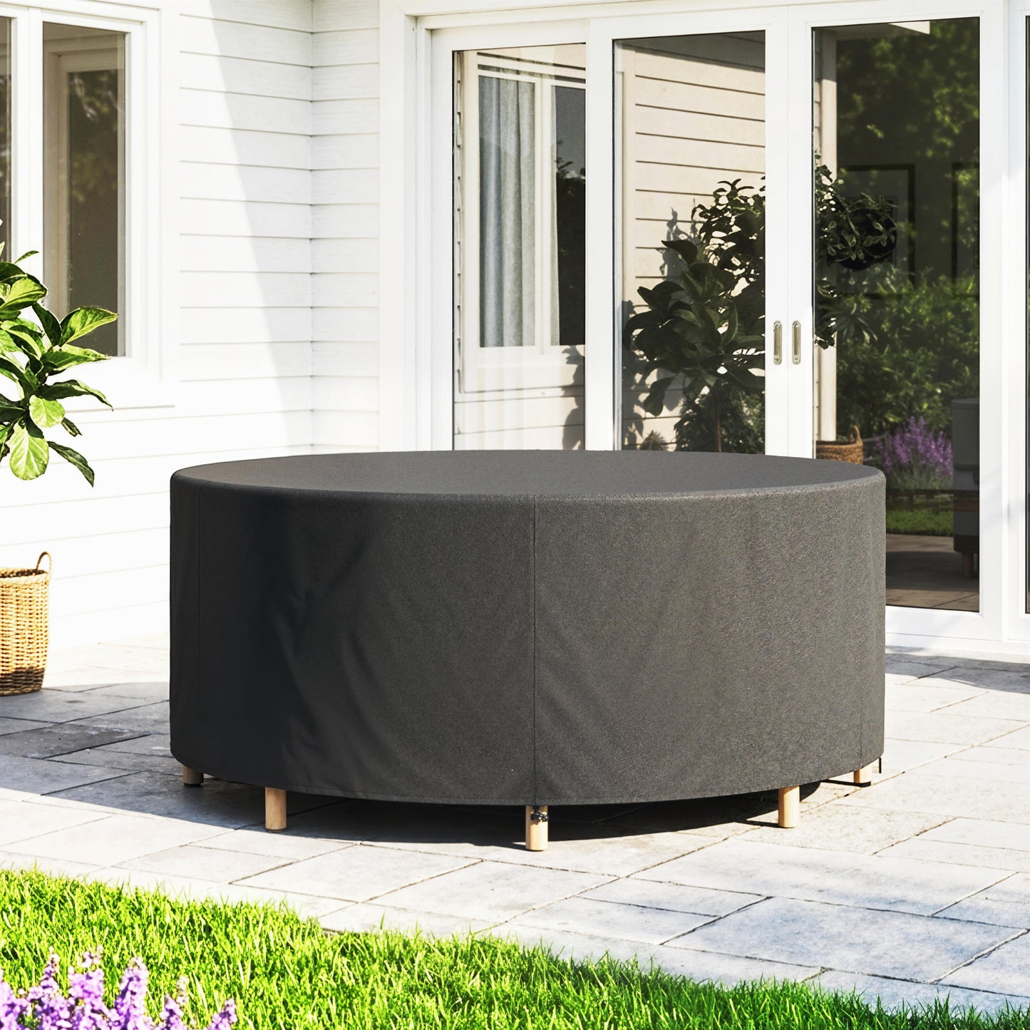 Round Garden Furniture Cover | 420D Oxford | UV30+ | Ø214x70cm | 4 Buckles & Drawstrings | Black