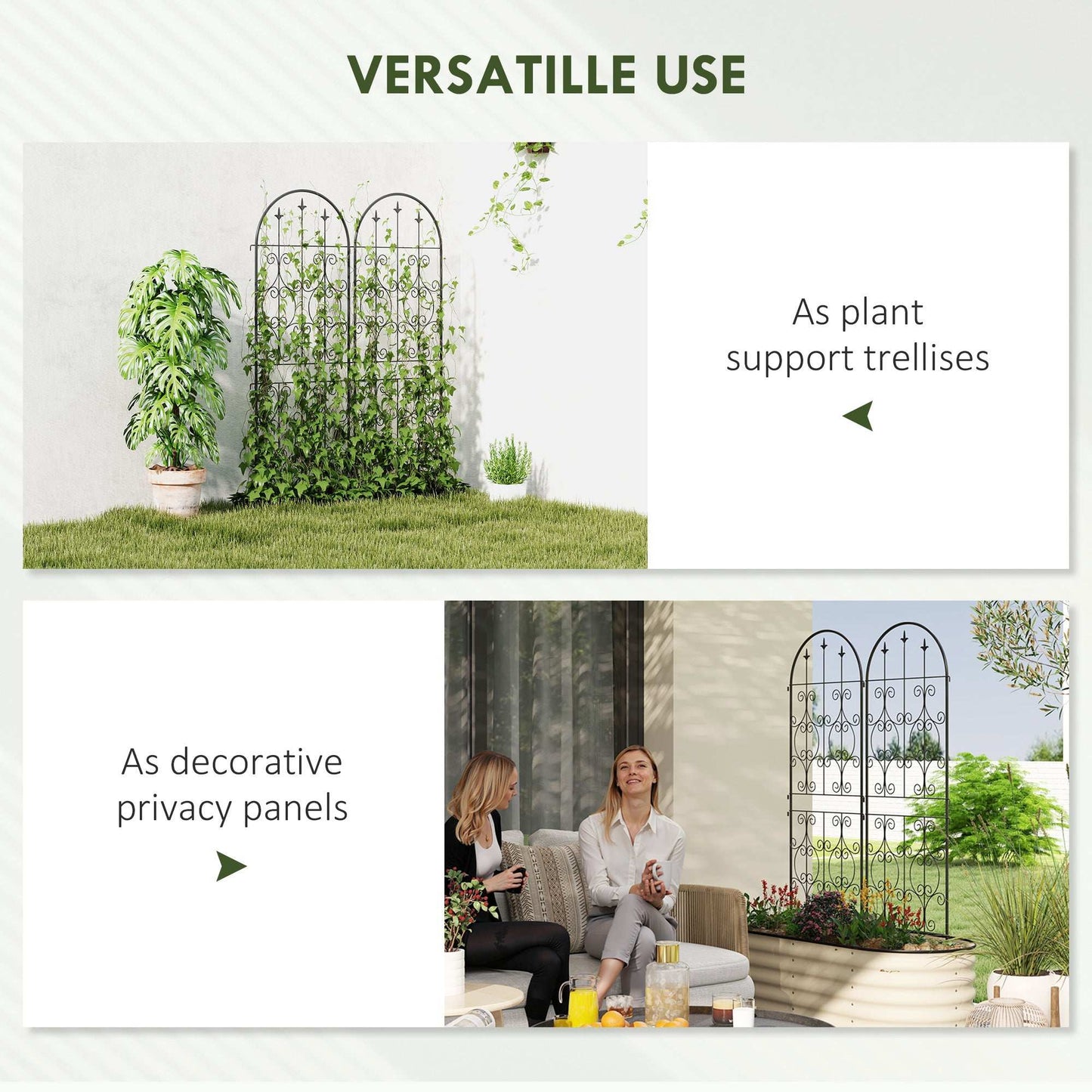 Set of 2 Metal Garden Trellis, Decorative Trellis Panels for Climbing Outdoor Plants, Vegetables, Vines, Flowers, 150 x 50 cm, Scrollwork