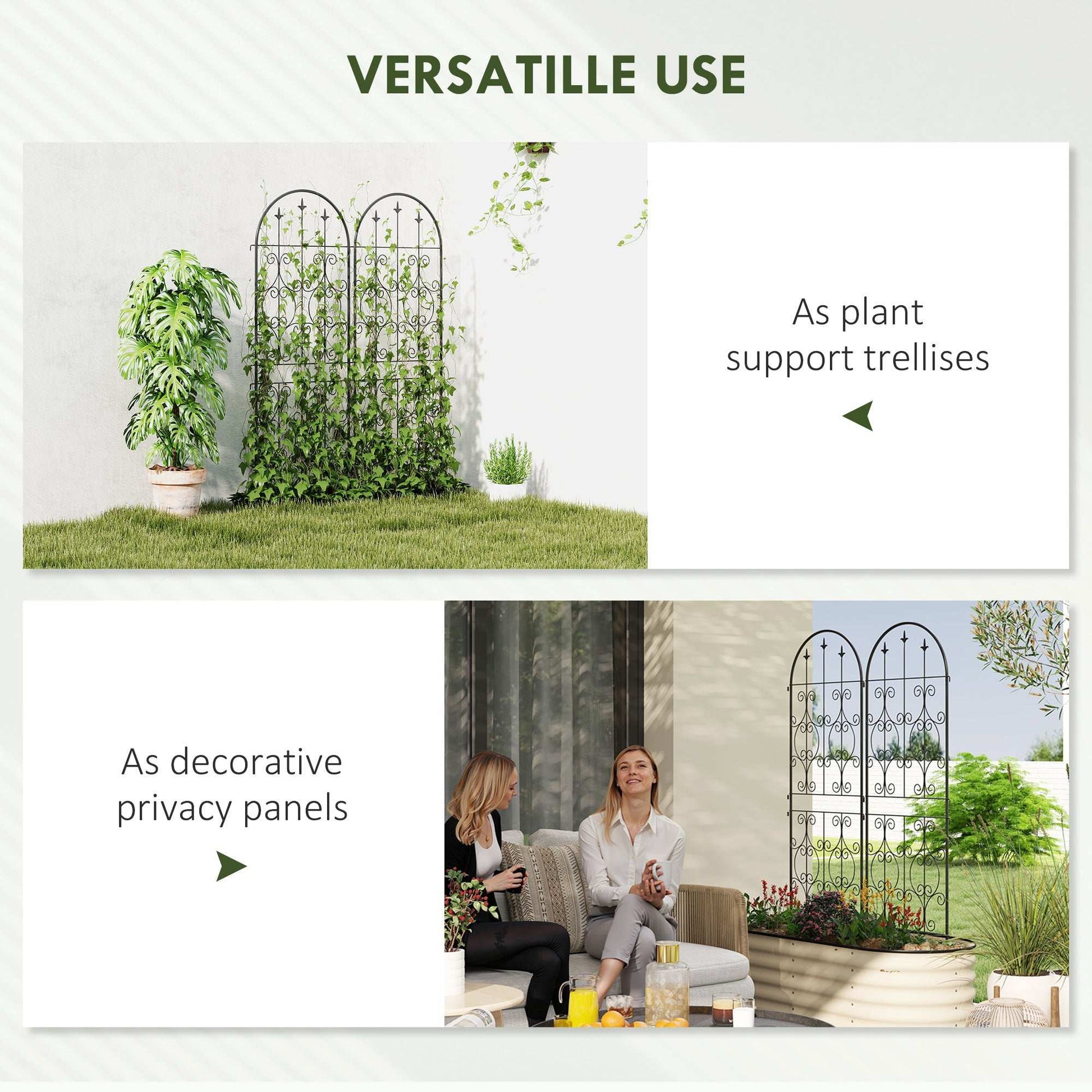 Set of 2 Metal Garden Trellis, Decorative Trellis Panels for Climbing Outdoor Plants, Vegetables, Vines, Flowers, 150 x 50 cm, Scrollwork