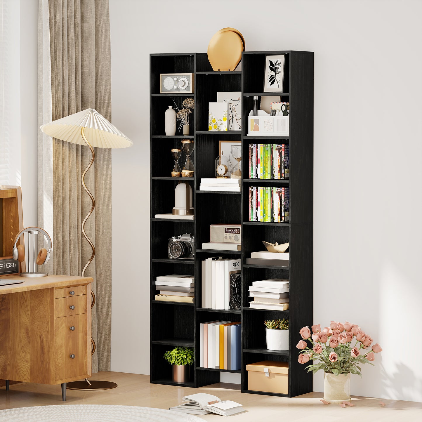 21-Compartment Bookshelf - Black / White