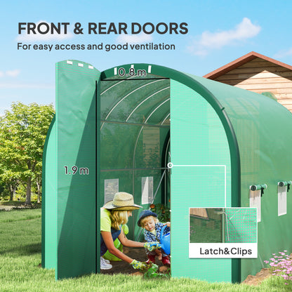 Outsunny 3 x 2(m) Polytunnel Greenhouse, with Windows and Doors - Green