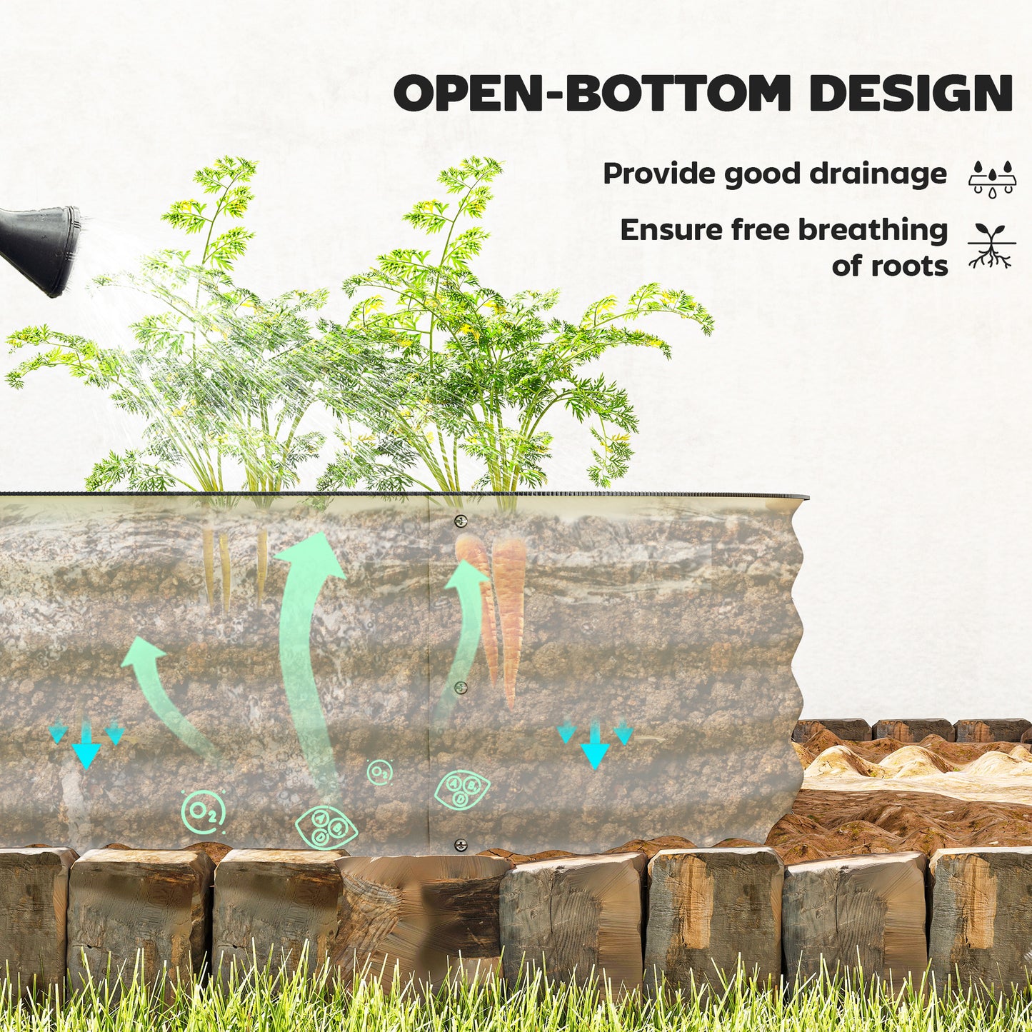 Flexible Galvanised Steel Raised Garden Bed | Safety Rubber Edging | Open Bottom | Configurable Round Oval or Oblong | 150x62x30cm | For Flowers Herbs & Succulents | Cream White