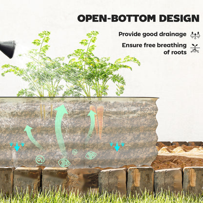 Flexible Galvanised Steel Raised Garden Bed | Safety Rubber Edging | Open Bottom | Configurable Round Oval or Oblong | 150x62x30cm | For Flowers Herbs & Succulents | Cream White