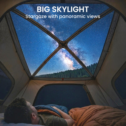 4-Person Cabin Camping Tent | 2 Rooms | 220cm Standing Height | 4 Skylights | 3000mm Waterproof | Sets Up in 5-15 Mins | 530 x 380 x 220cm | Brown & Khaki
