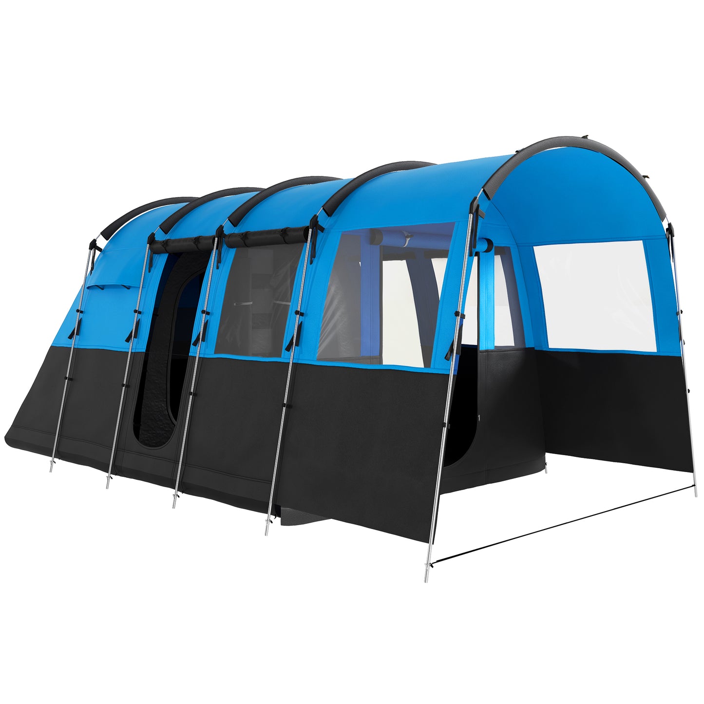 8-Person Camping Tent, Waterproof Family Tent, Tunnel Design, 4 Large Windows, Sleeping Cabins 3000mm Water Column Green - Blue