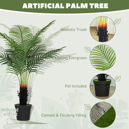 120cm Artificial Areca Palm Tree with 9 PE Leaves, Decorative Artificial Plant with Plastic Pot and Flocked Soil, Fake Plant for Home Office Decor, Green
