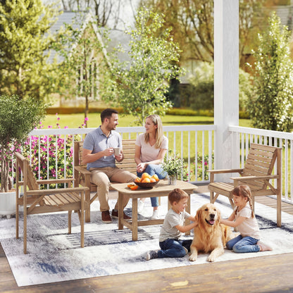 4-Piece Wooden Garden Furniture Set | Loveseat | 2 Armchairs | Coffee Table | Fir Wood | Water-Resistant | Curved Ergonomic Seats | Natural Wood