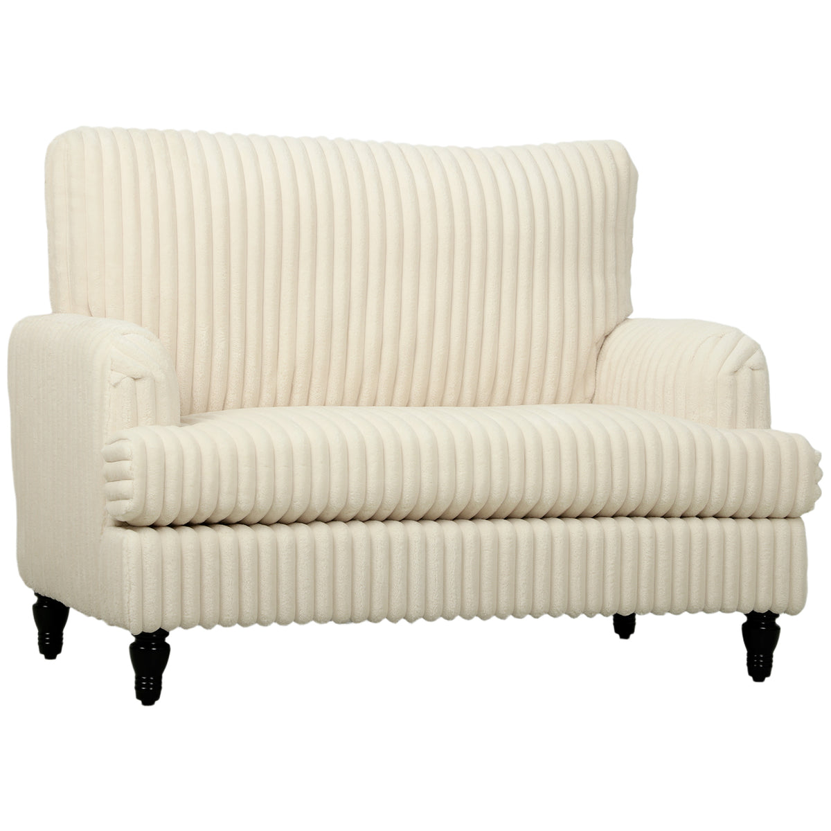 Corduroy Accent Armchair | Stripe Design | Turned Rubberwood Legs | 12cm Seat Cushion | 24cm Back Cushion | Adjustable Non-Slip Feet | 120kg | 115x82x82cm | Cream / Black