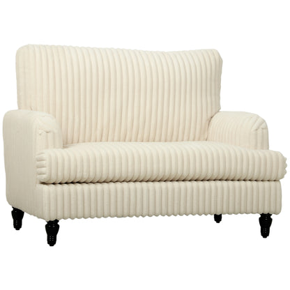 Corduroy Accent Armchair | Stripe Design | Turned Rubberwood Legs | 12cm Seat Cushion | 24cm Back Cushion | Adjustable Non-Slip Feet | 120kg | 115x82x82cm | Cream / Black