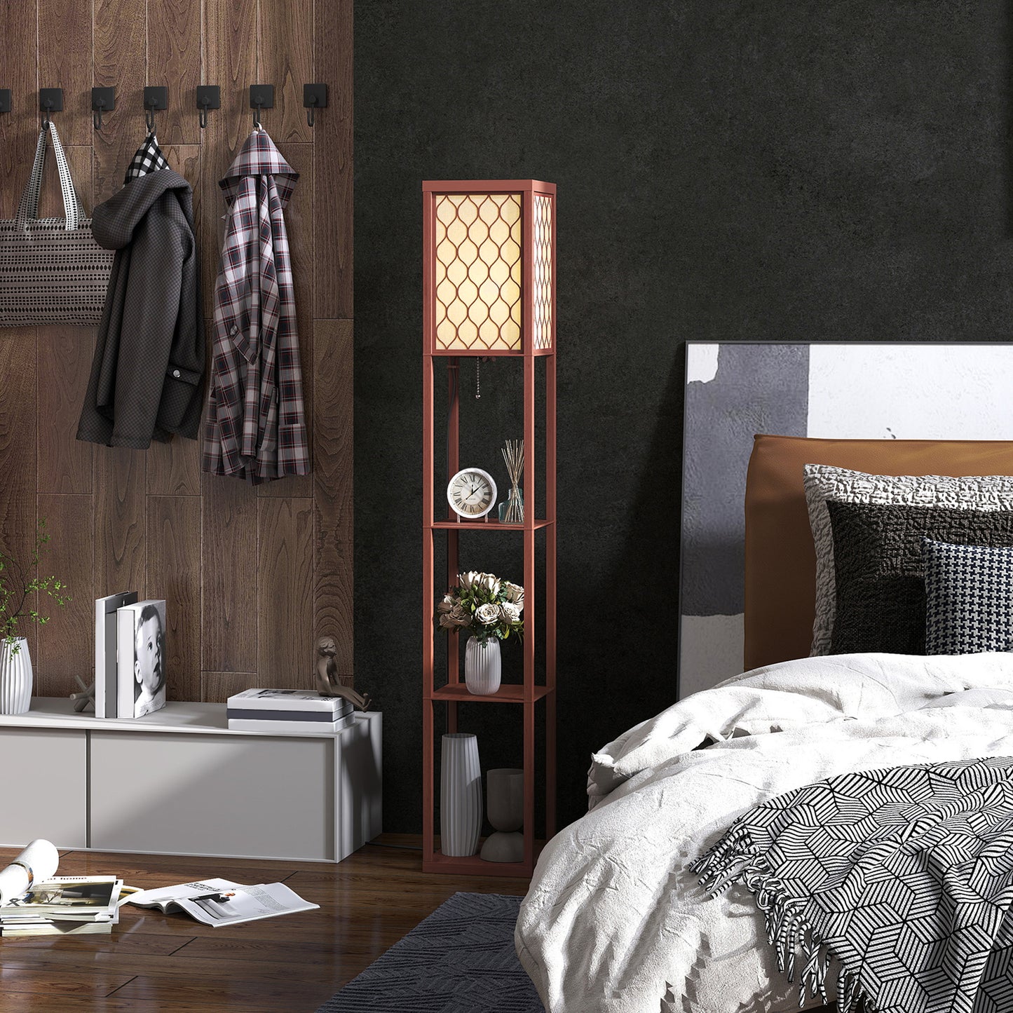 Three-Shelf Standing Lamp - Brown/White