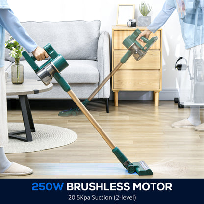 HOMCOM Cordless Handheld Rechargeable Stick 2500rpm Vacuum Cleaner With Accessories - Green