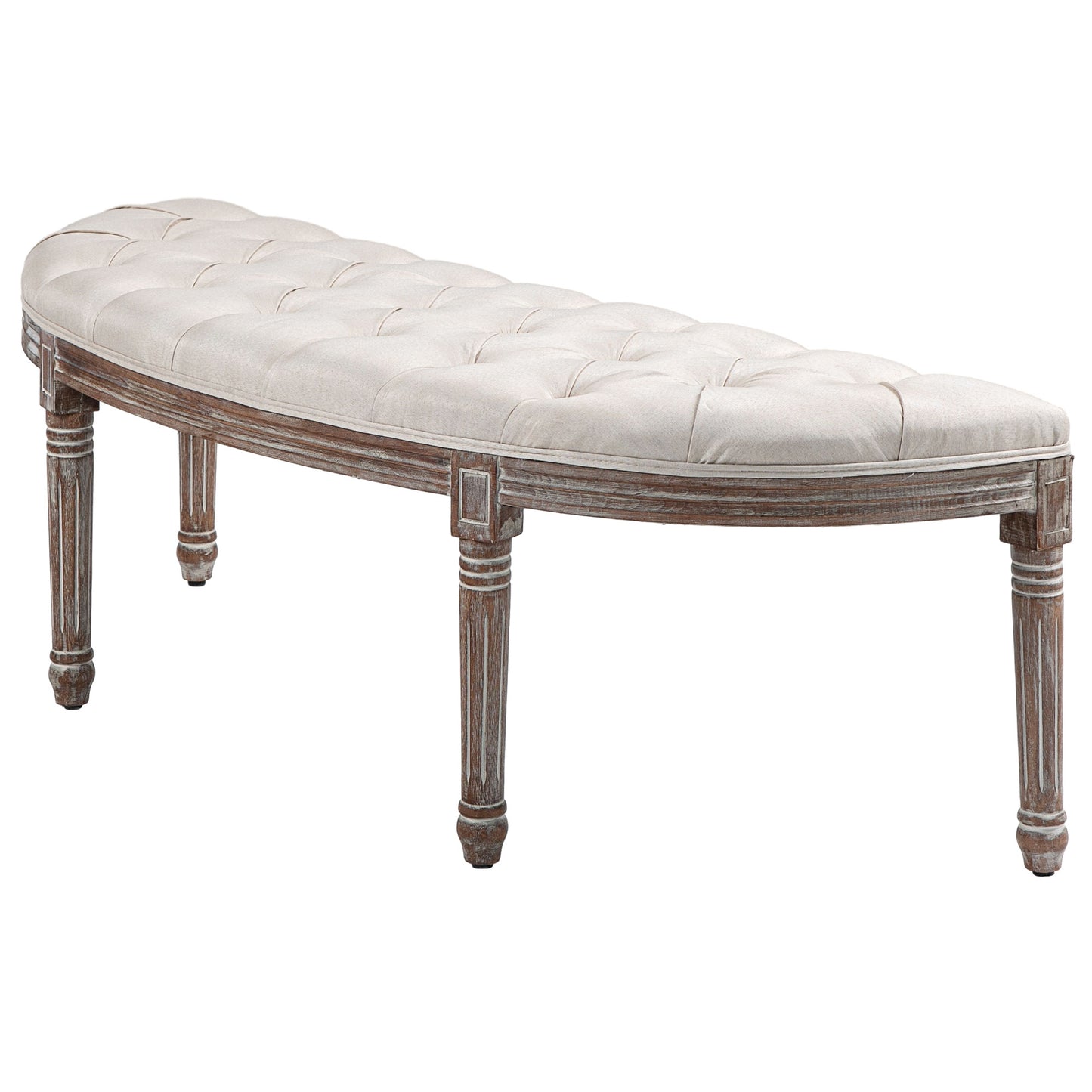 Half Circle Padded Bed End Bench Bedroom Furniture - Cream White
