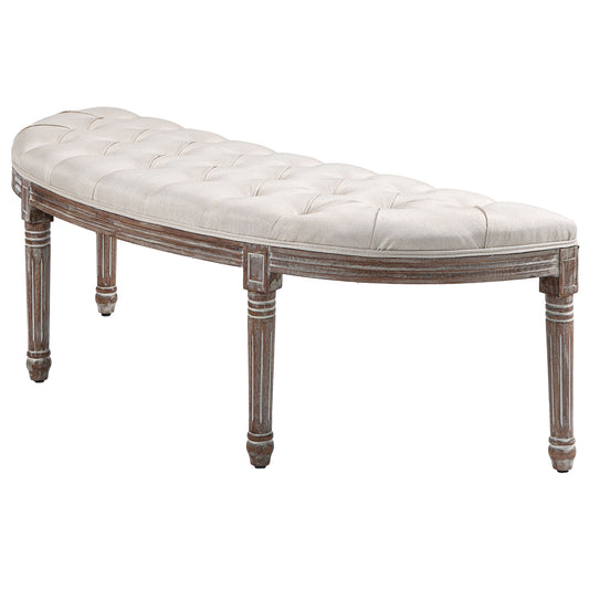 Half Circle Padded Bed End Bench Bedroom Furniture - Cream White