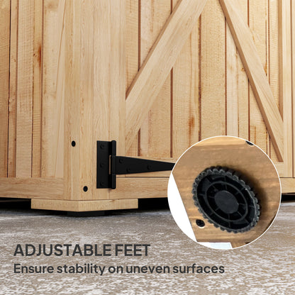 Wooden Garden Storage Shed, Tool Storage Cabinet with Asphalt Roof and 2 Shelves for Garden Tools, Equipment, Outdoor Tool Shed with Double Doors, Natural