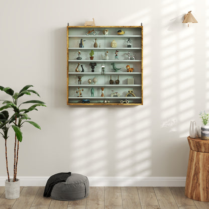 7-Tier Wall Display Shelf Unit Cabinet w/ 6 Adjustable Shelves Glass Doors Home Office Ornaments 83x80cm, Rustic Brown / Oak