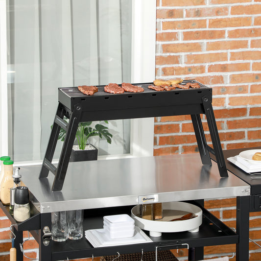 Outsunny Foldable Camping Picnic Portable Charcoal Grill - Black