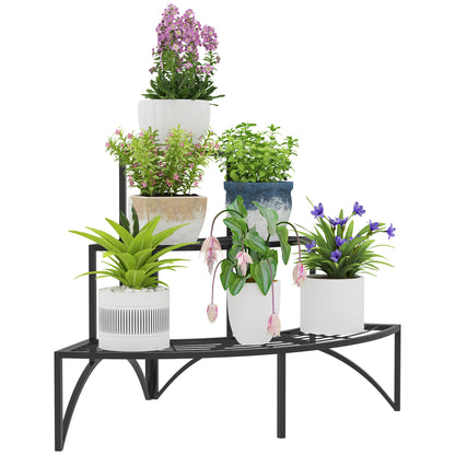 3 Tier Corner Plant Stand, Quarter Round Metal Plant Rack for Indoor Outdoor, Flower Pot Holder, Black