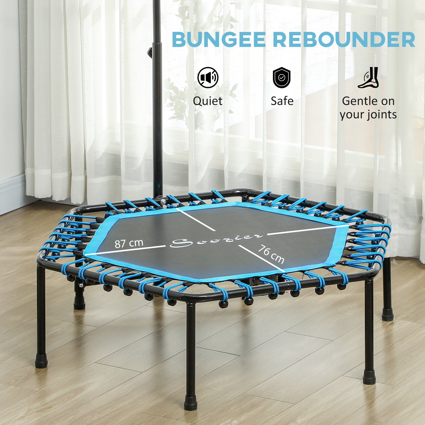 Adult Fitness Rebounder Trampoline | 45" | Bungee Cord | 12-Colour LED & Remote | 3-Height Adjustable Handle | 100kg | Blue