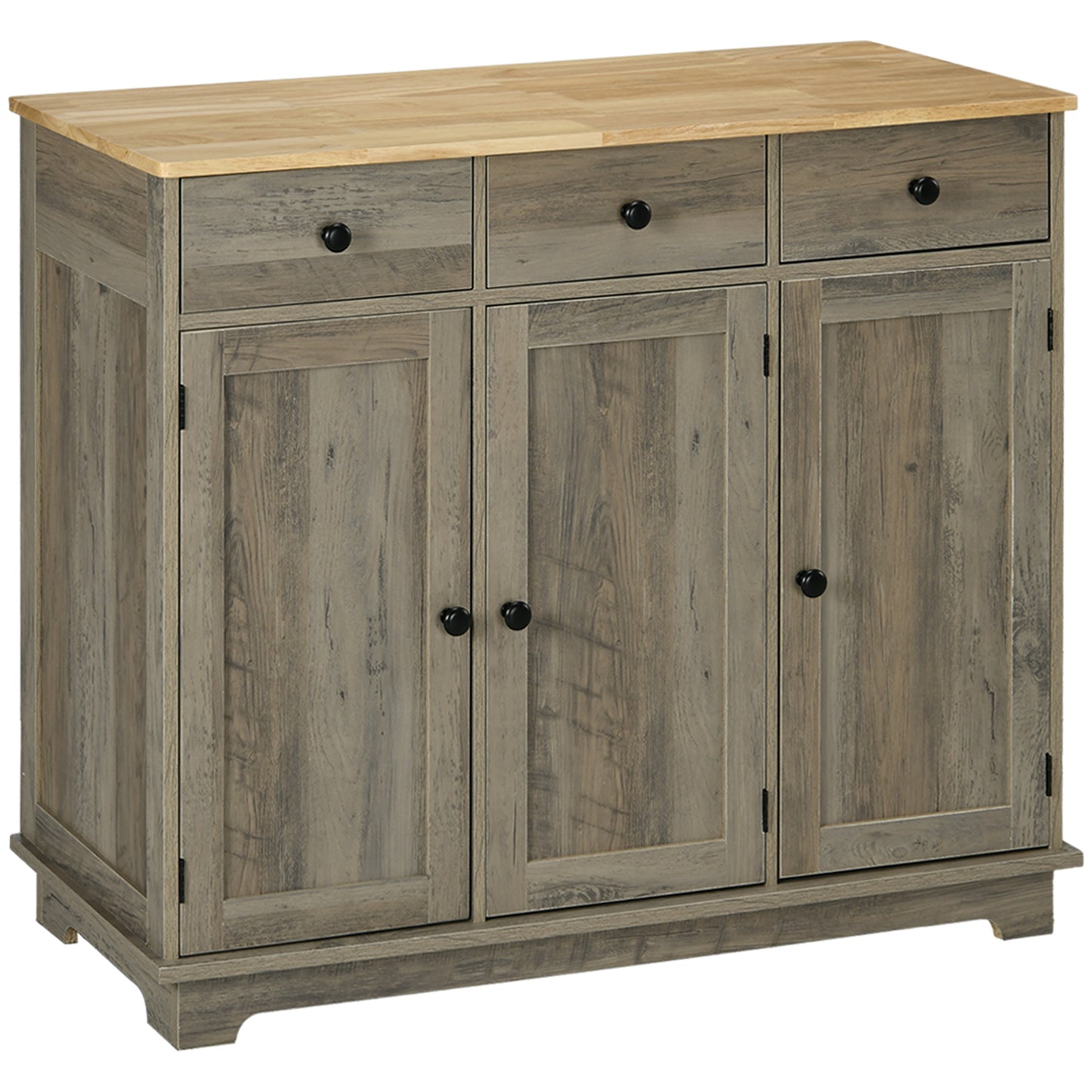 Modern Sideboard with Rubberwood Top, Buffet Cabinet with Storage Cabinets, Drawers and Adjustable Shelves for Dining Room, Kitchen