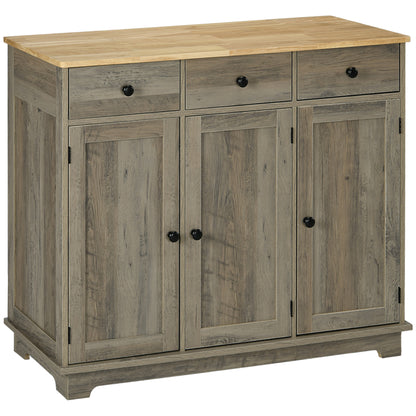 Modern Sideboard with Rubberwood Top, Buffet Cabinet with Storage Cabinets, Drawers and Adjustable Shelves for Dining Room, Kitchen