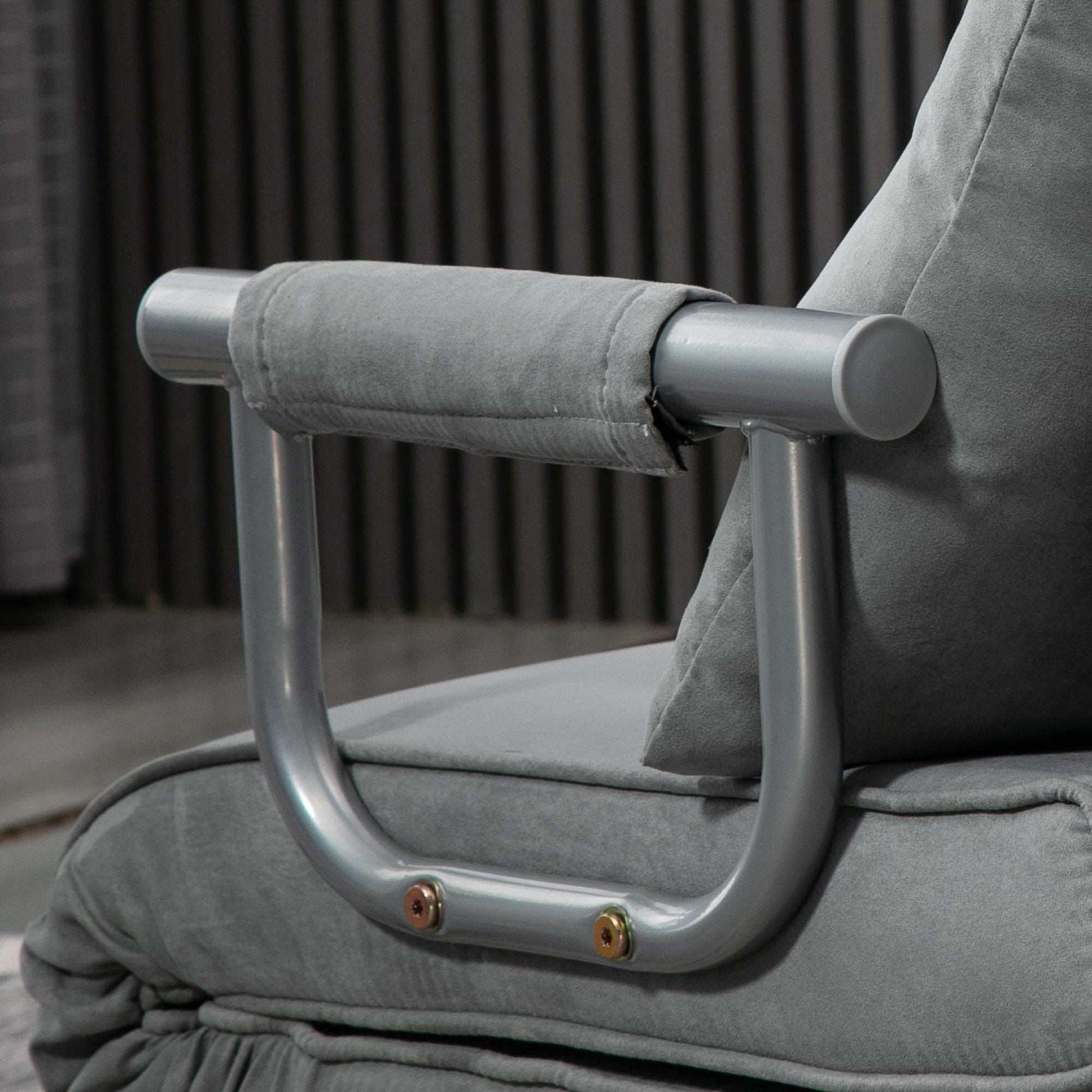 2-In-1 Design Single Sofa Bed Sleeper, Foldable Armchair Bed Lounge Couch w/ Pillow, Light Grey