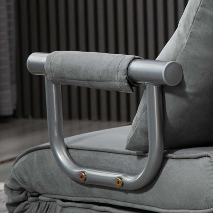 2-In-1 Design Single Sofa Bed Sleeper, Foldable Armchair Bed Lounge Couch w/ Pillow, Light Grey