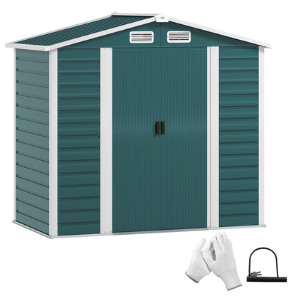 7 x 4ft Garden Shed, Easy to Assemble, Upgraded Galvanised Steel Frame with Foundation Kit, Double Doors with Lock, Outdoor Metal Shed