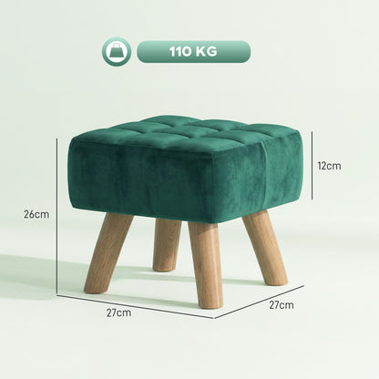 Square Padded Footstool Ottoman Pouffe | Tufted Velvet | Dark Green