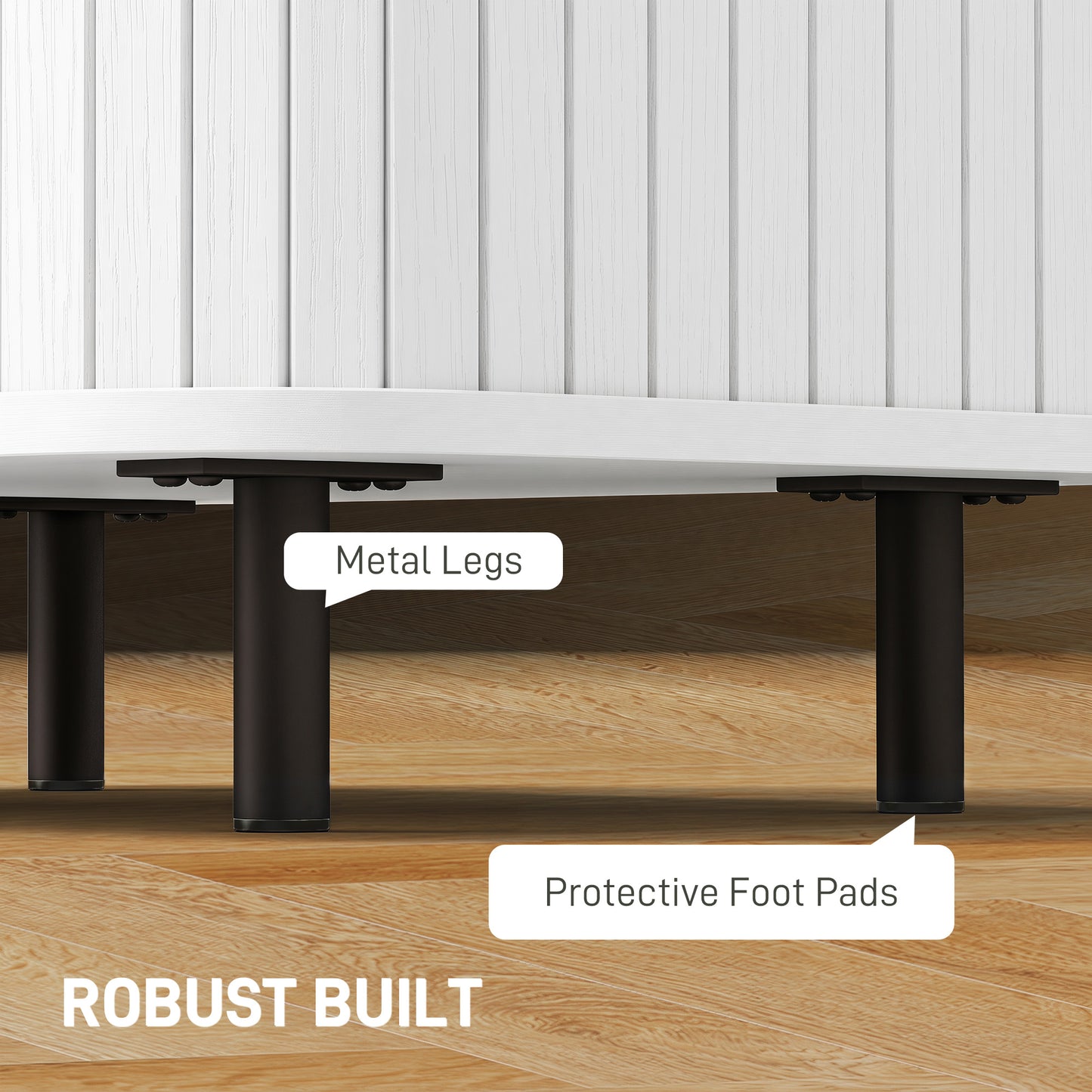 Nordic Bedside Table | Roller Shutter Sliding Doors | 2-Tier Storage | Steel Legs | Scratch-Resistant Melamine | 90kg Capacity | 48 x 40 x 48cm | White Wood Effect
