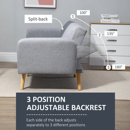 Two-Seater Sofa Bed, with Split Back - Light Grey
