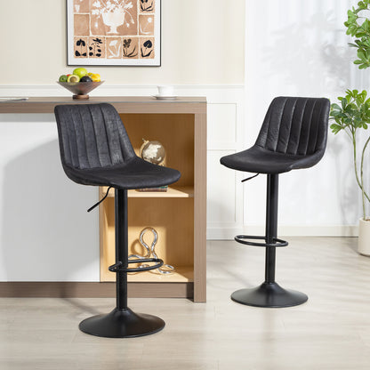 Set of 2 Leather Tub Bar Stools - Black