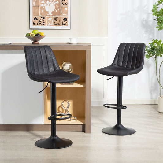 Set of 2 Leather Tub Bar Stools - Black