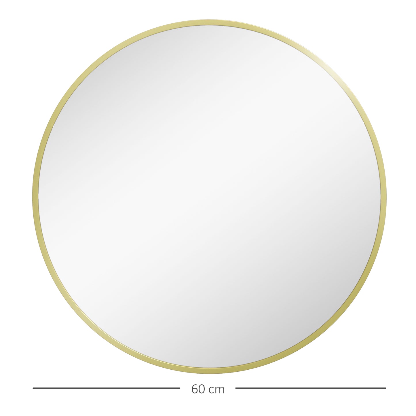 Round Bathroom Mirror, Modern Wall-mounted Vanity Mirror W/ Aluminium Frame, Easy Install Hook for Living Room, Entryway, 60 x 60cm, Gold Tone
