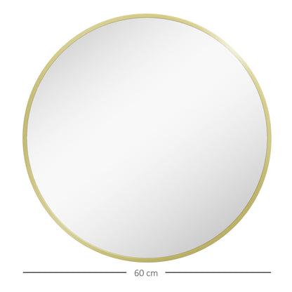 Round Bathroom Mirror, Modern Wall-mounted Vanity Mirror W/ Aluminium Frame, Easy Install Hook for Living Room, Entryway, 60 x 60cm, Gold Tone