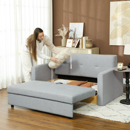 2 Seater Sofa Bed, Convertible Bed Settee, Modern Fabric Loveseat Sofa Couch with 2 Cushions, Hidden Storage for Living Room, Guest Room