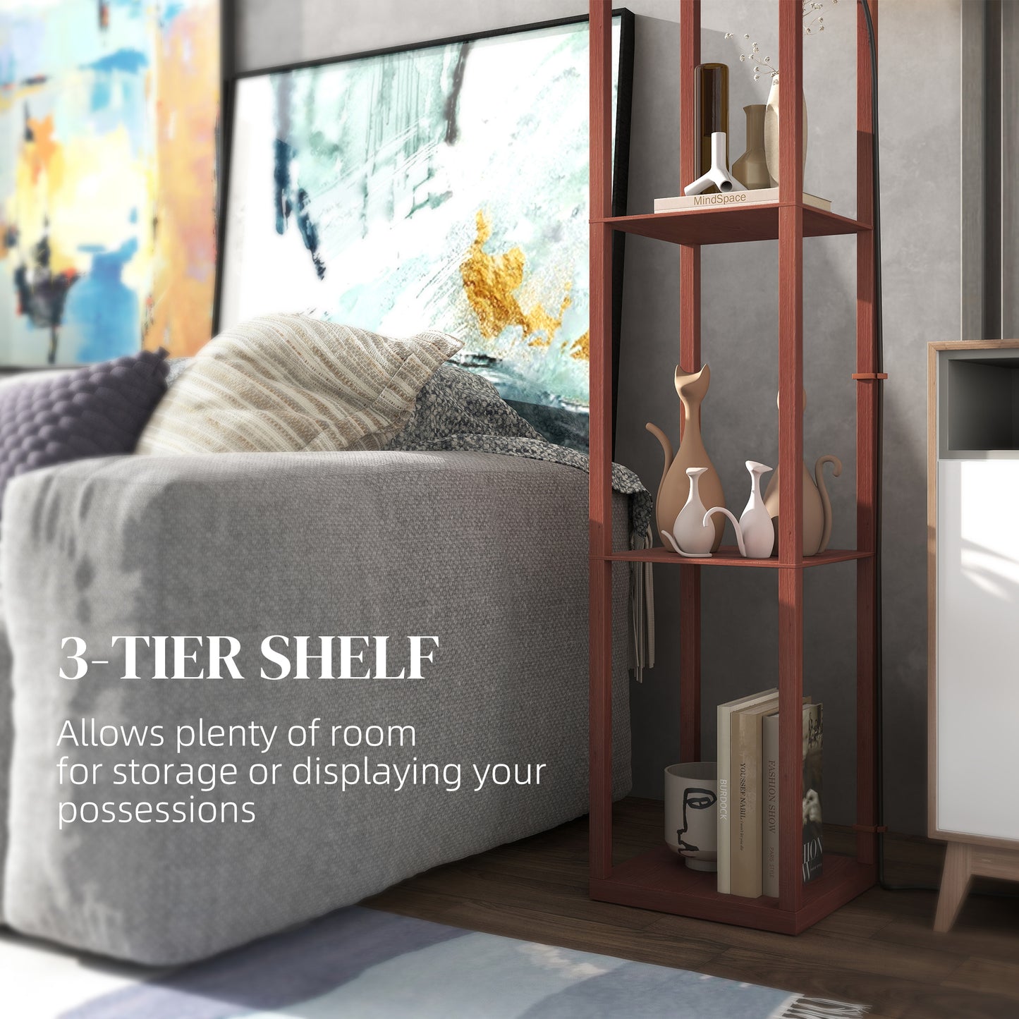 Three-Shelf Standing Lamp - Brown/White