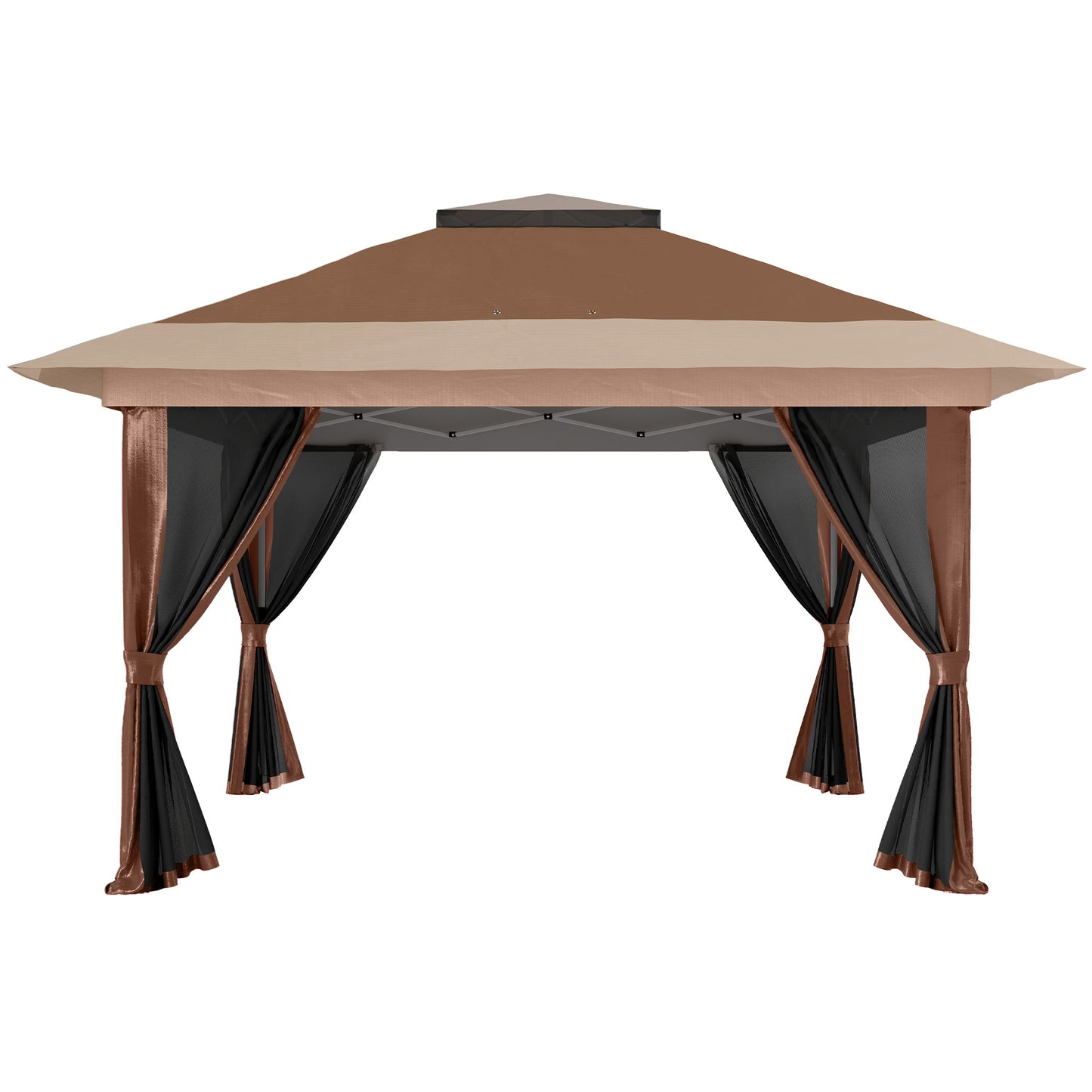 3.6x3.6m Pop-Up Gazebo | UPF50+ Oxford Fabric | Removable Mesh Walls | 3-Height Adjustment 260-280cm | 8 Drainage Holes | 4 Guy Ropes, 12 Ground Stakes & 4 Sandbags | Wheeled Carry Bag | Fits 8-12 People | Brown