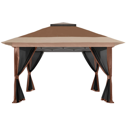 3.6x3.6m Pop-Up Gazebo | UPF50+ Oxford Fabric | Removable Mesh Walls | 3-Height Adjustment 260-280cm | 8 Drainage Holes | 4 Guy Ropes, 12 Ground Stakes & 4 Sandbags | Wheeled Carry Bag | Fits 8-12 People | Brown