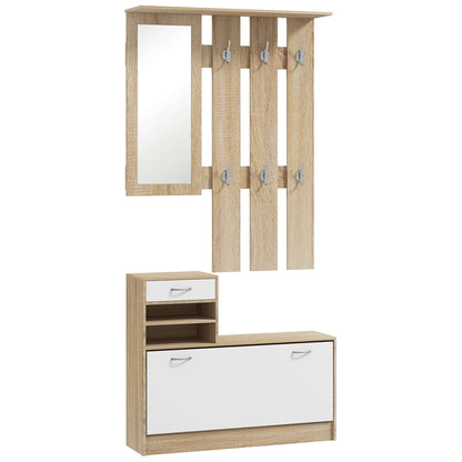 Three-in-One Hallway Storage Set - Natural Wood Finish/White