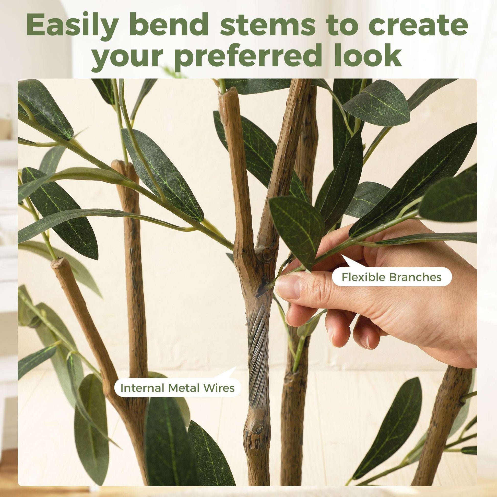 Artificial Olive Tree | 148cm | 553 Silk Leaves | Shapeable Branches | Cement Pot | No Maintenance | Green
