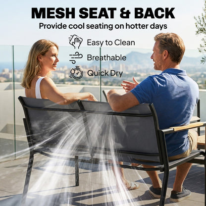 4-Piece Garden Furniture Set | Loveseat, 2 Armchairs & Table | Breathable Mesh | Grey