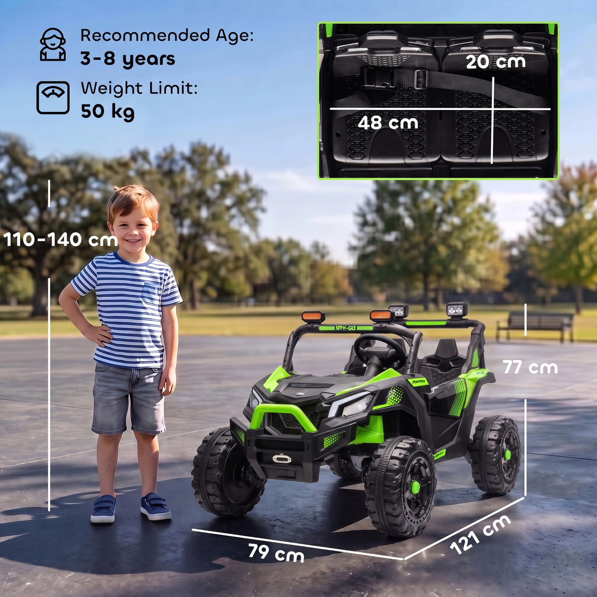 AIYAPLAY 24V 2-Seater Electric Ride-On UTV | Dual 120W Motors | Parent Remote & Suspension | LED Lights & USB Music | Green, Black or Pink | Ages 3–8