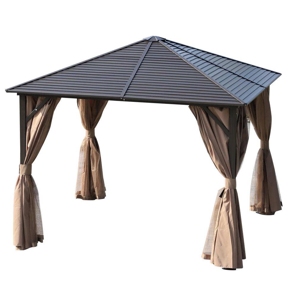 Outdoor Hardtop Steel Canopy Gazebo With Aluminium Frame, Curtains And Top Hook
