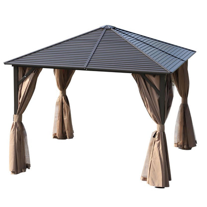 Outdoor Hardtop Steel Canopy Gazebo With Aluminium Frame, Curtains And Top Hook
