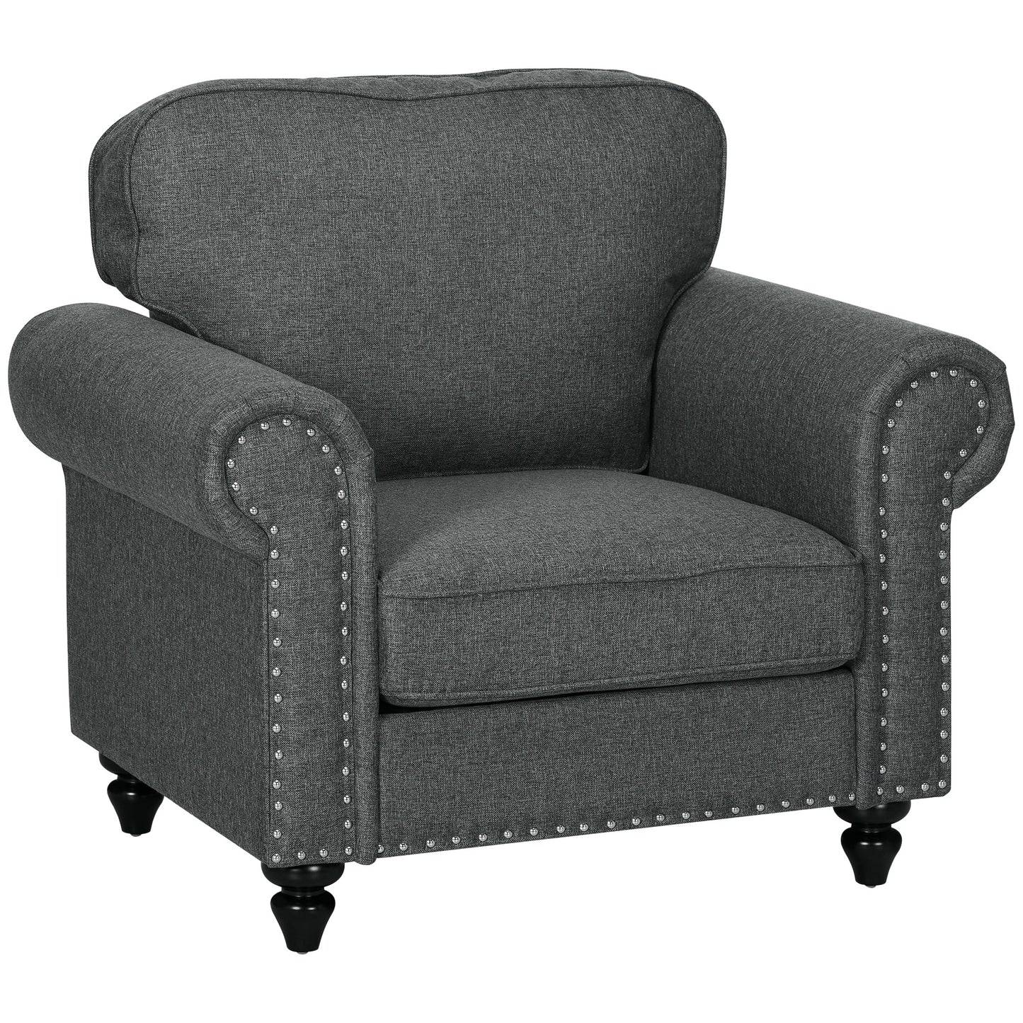Vintage Retro Style Mid-Century Armchair, with Pocket Springs - Dark Grey