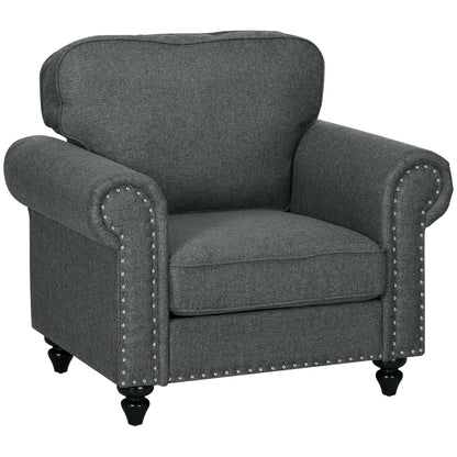 Vintage Retro Style Mid-Century Armchair, with Pocket Springs - Dark Grey