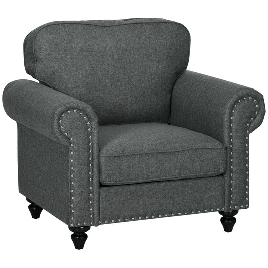 Vintage Retro Style Mid-Century Armchair, with Pocket Springs - Dark Grey