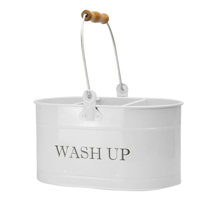 Maison & White Wash-Up Tidy | Chalk White Powder-Coated Steel Cleaning Caddy | 3 Compartments & Carry Handle | 27 × 14cm