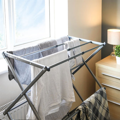 Expandable Folding Clothes Airer | 3-Tier | Scissor-Lift Steel Frame | Folds to 44x51.5x9cm | Extends to 102x71x38cm | Indoor Use | 2-Year Guarantee